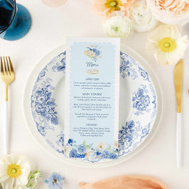 Menú Elegante Fiesta de Champagne Floral Azul
