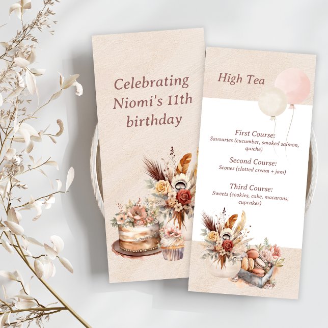 Menú Elegante Fiesta de Té de Primavera Bohemita (Elegant Bohemian Birthday Party Menu)
