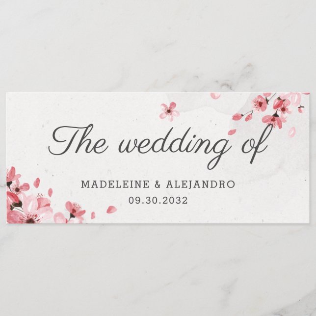 Menú Elegante flor de cerezo rosa el boda de (Anverso)