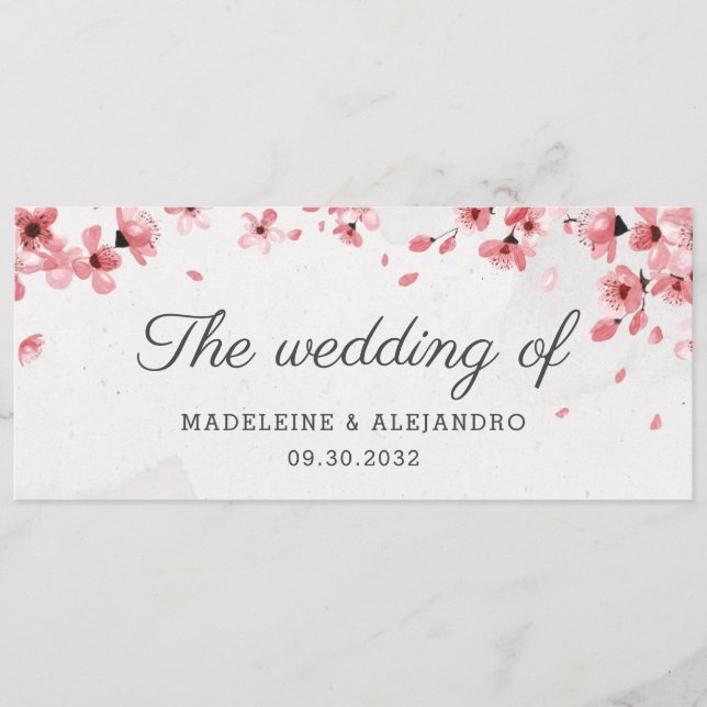 Menú Elegante flor de cerezo rosa el boda de (Anverso)