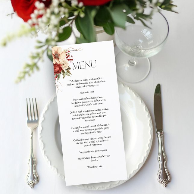 Menú Elegante Floral de Navidad de Invierno (Subido por el creador)