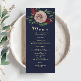 Menú Elegante Floral de Otoño Boda Azul Marino Borgoña