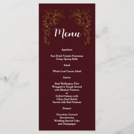 Menú Elegante Floral Dorada Profundas Rayas Burgundy Bo