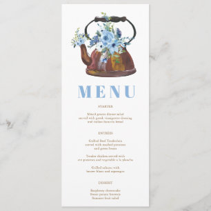 Menú Elegante Floral Dusty Blue Bridal Shower Tea Fiest