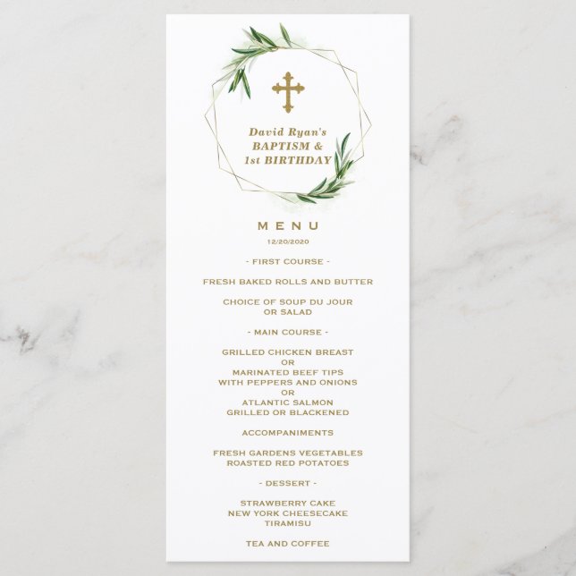 Menú Elegante floral rosa Rubor primer cumpleaños y bau (Anverso)