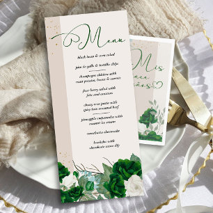 Menú Elegante floral verde esmeralda y Rosas de marfil