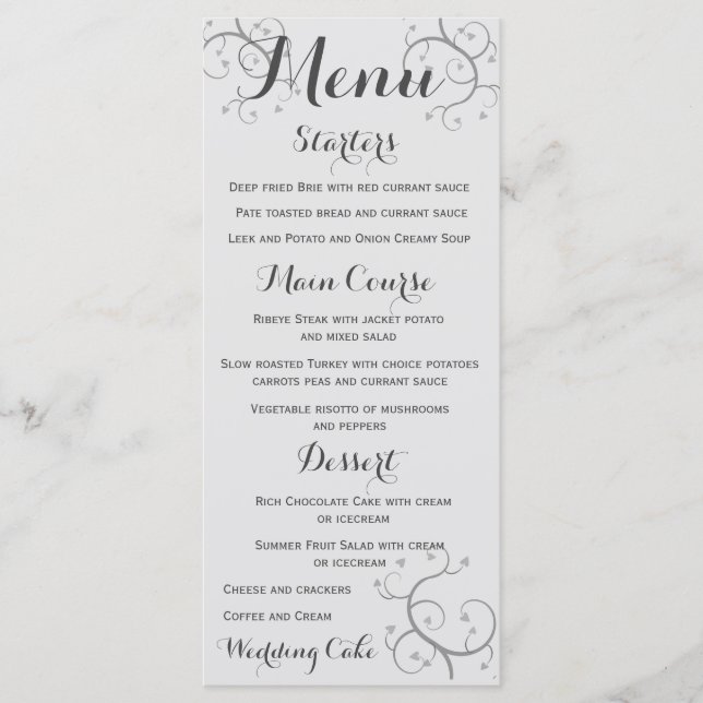 Menú Elegante Florecimiento Con Boda De Corazones (Anverso)