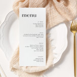 Menú Elegante fondo blanco Art Deco Alto Cena<br><div class="desc">Minimalista elegante Boda Art Decó Menú de cena con fondo blanco</div>