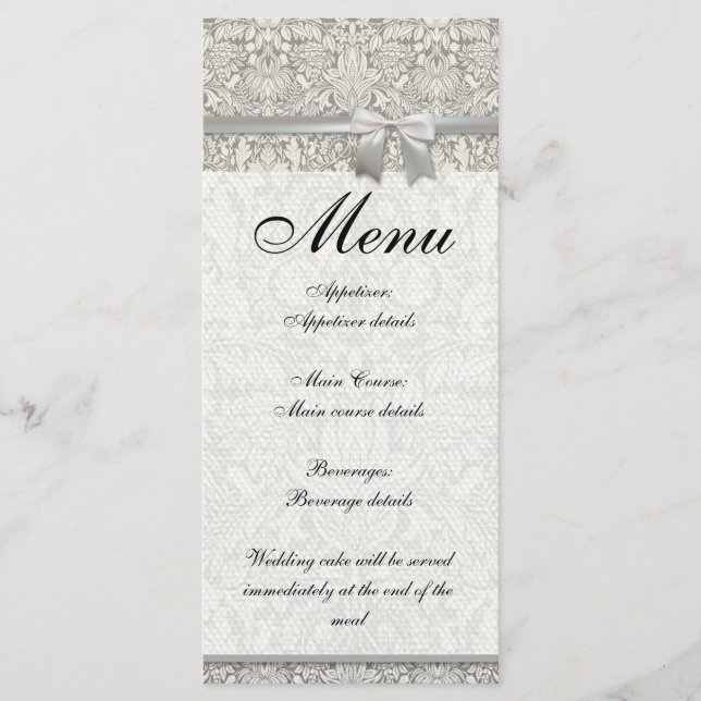 Menú elegante formal brocado de encaje damasco blanco (Anverso)