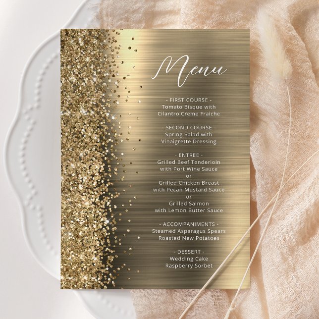 Menú Elegante Glam Boda con Letra Brillante de Oro (Subido por el creador)