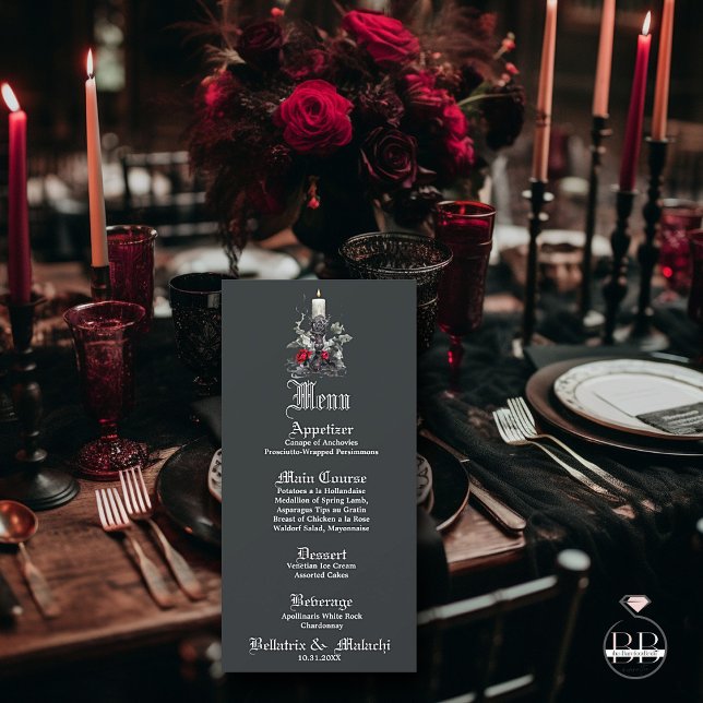 Menú Elegante Gótico Floral Crimson Rosa Vela (Subido por el creador)