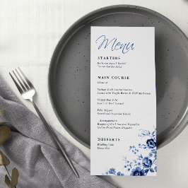 Menú Elegante guión azul francés floral toile boda