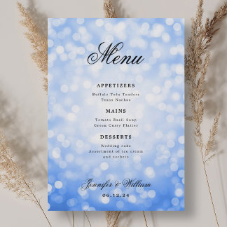 Menú Elegante guión Boda Navy luces de bokeh azules