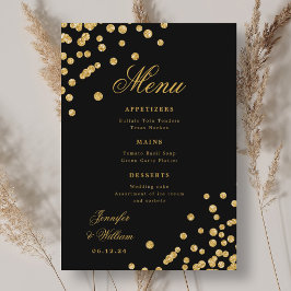 Menú Elegante guión romántico Boda Confetti Gold Blac