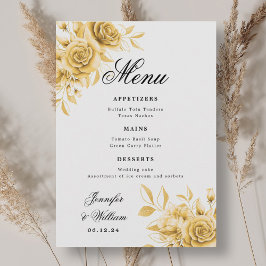 Menú Elegante guión Romántico Boda Dorado Floral