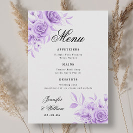 Menú Elegante guión romántico Boda morado floral