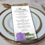 Menú Elegante Lavanda Rosa Purple Reflections Boda<br><div class="desc">Este bonito menú le dará un toque de elegancia a la recepción de bodas. Tiene un bonito y romántico diseño, con un único rosa color púrpura claro o lavanda en su lado reflejado en una piscina de agua con olas y ondas. Hay espacio para los nombres de la pareja y...</div>