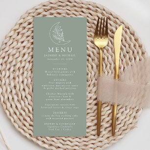Menú Elegante Luna y Estrellas Sage Green Boda