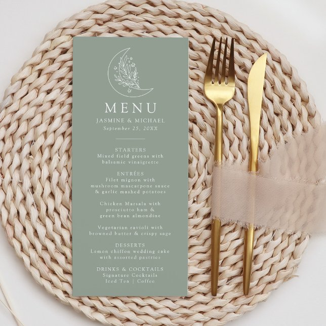 Menú Elegante Luna y Estrellas Sage Green Boda (Subido por el creador)