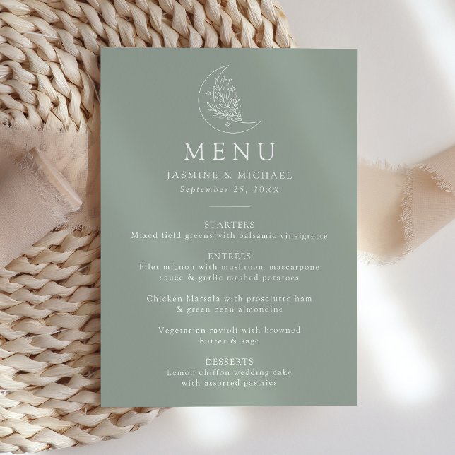 Menú Elegante Luna y Estrellas Sage Green Boda (Subido por el creador)