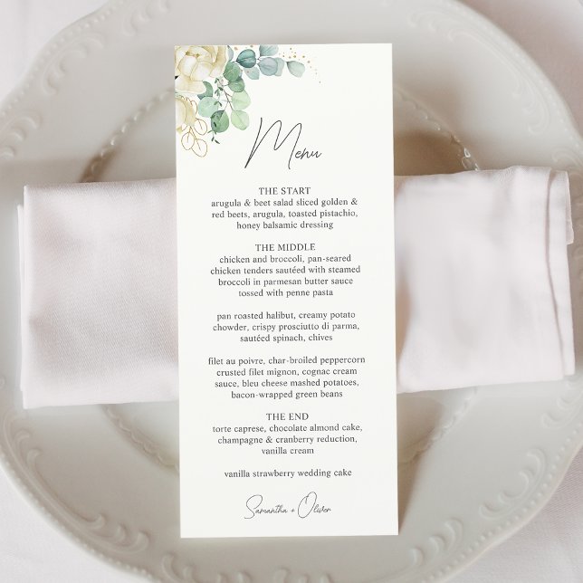 Menú Elegante Magnolia Eucalyptus Boda (Elegant Magnolia Eucalyptus Wedding Menu)