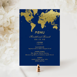 Menú Elegante Mapa Mundial de Boda Personalizado Navy y