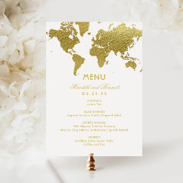 Menú Elegante Mapa Mundial de Oro Personalizado para Bo