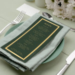 Menú Elegante marco dorado verde oscuro boda moderno<br><div class="desc">Moderna tipografía minimalista clásica de color verde esmeralda oscuro y oro a la moda de la tipografía casera a medida con una plantilla de carta de bodas en un fondo vintage. Más          boda coincidente disponible en la colección.</div>