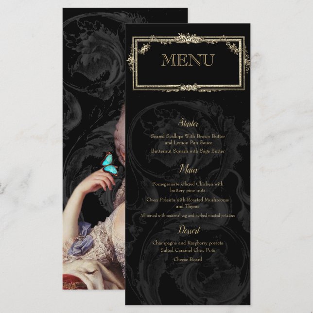 Menú Elegante Marie Antoinette de inspiración francesa  (Anverso / Reverso)