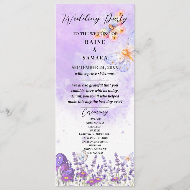 Menú Elegante Mariposa Azul Boda Rústica Acuarela (Anverso)