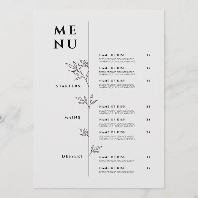 Menú elegante - Menú de restaurante Minimalista (Anverso)