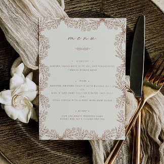 Menú Elegante Mesa Boda De Crema Beige-Floral
