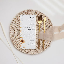 Menú Elegante mesa Minimalista de Bodas de Boho Wildflo