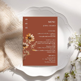 Menú Elegante mesa Minimalista de Bodas de Boho Wildflo