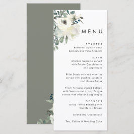 Menú Elegante Minimal Marfil Floral Verde Oliva Boda 