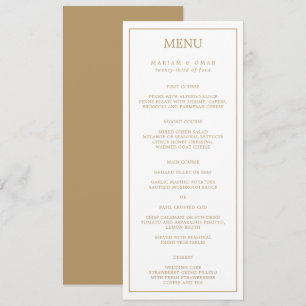 Menú Elegante Minimalista Frontera Cena de Boda de Oro