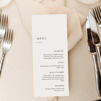 Menú Elegante Minimalista Negro y Blanco | Cena de Boda