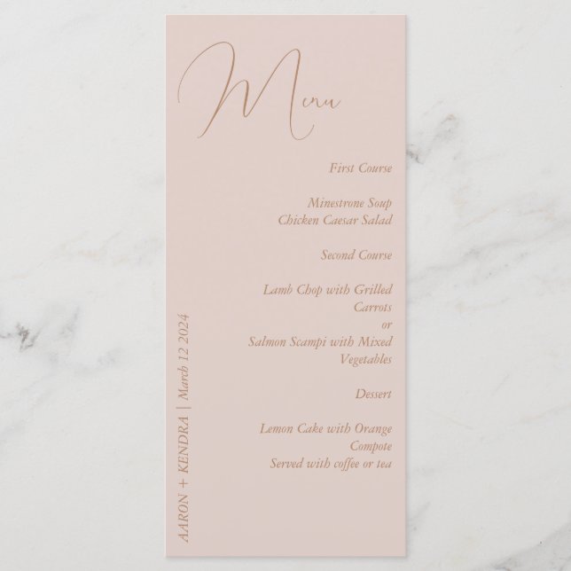 Menú Elegante Minimalista rosa y dorado (Anverso)