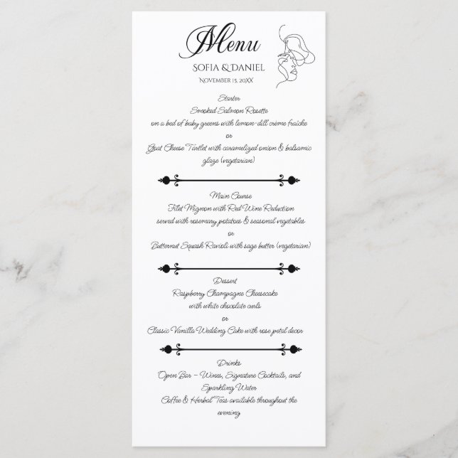 Menú Elegante Minimalista sofisticado Boda de parejas (Anverso)