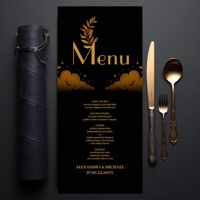 Menú Elegante Mística Boda de Nubes de Oro Negro Luna (Subido por el creador)