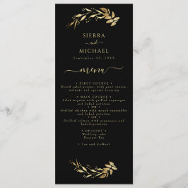 Menú Elegante Moda Black Gold Foliage Wedding