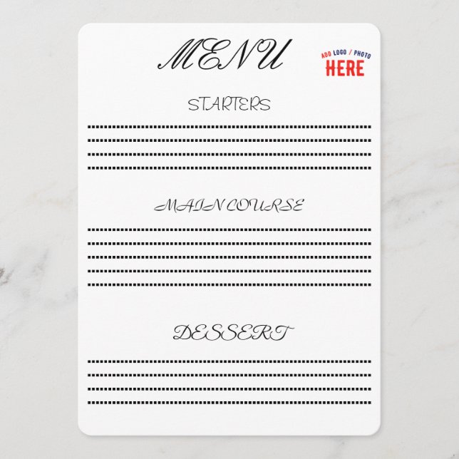 MENÚ ELEGANTE MODERNO PERSONALIZABLE BLANCO VERIFICADO  (Anverso)