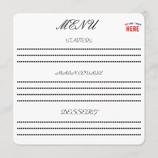 MENÚ ELEGANTE MODERNO PERSONALIZABLE BLANCO VERIFICADO  (Anverso)