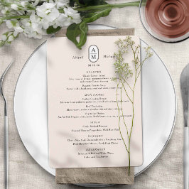 Menú Elegante, moderno y sencillo boda de iniciales en