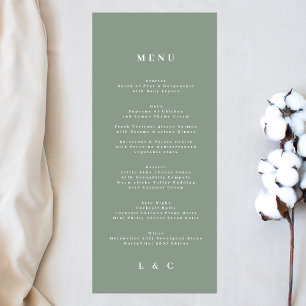 Menú Elegante Monograma Blanco Verde Sage Simple