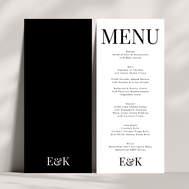Menú Elegante Monograma Boda blanco negro BOLD BIG (Subido por el creador)
