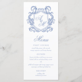 Menú Elegante Monograma Cresta Azul Polvoriento Boda
