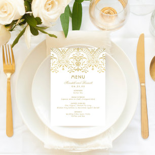 Menú Elegante Monograma de Boda con Glamour Dorado Vint