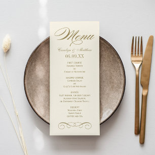 Menú Elegante Monograma de Boda con Rollo de Oro Antigu