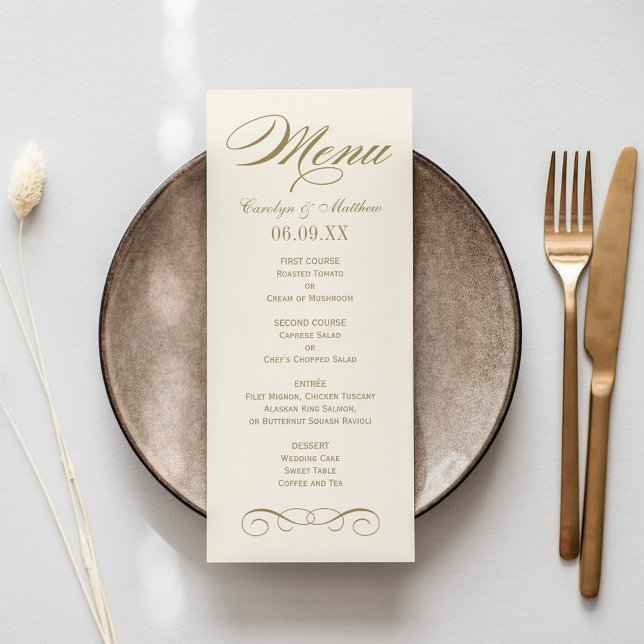 Menú Elegante Monograma de Boda con Rollo de Oro Antigu (Subido por el creador)